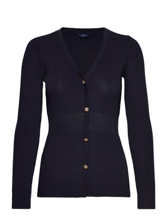 D2. Rib Cardigan Top Strikkegenser Cardigan Marineblå GANT*Betinget Tilbud