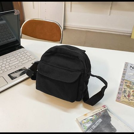 Small Canvas Crossbody Tasker Mini Telefon Skuldertasker SORT