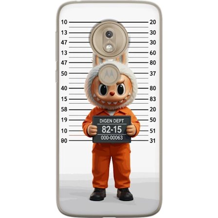 Kompatibel Mobilcover til Motorola Motorola Moto G7 Play Sød tegnet kaninfigur i fængselsklæder med fangenummer mod baggrund med længdemåling