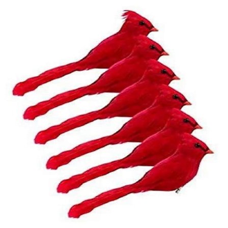 6 Punainen Kardinaali Koristeet Punaiset Linnut Kardinaali Klipsikiinnitteiset Joulukuusen Koristeet Keinotekoiset Punaiset Linnut Höyhenillä