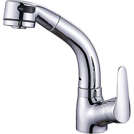 Kjøkkenkraner med løft og uttrekk, 2 spraymoduser, 360° svingbar servantkran for baderom, nedtrekkbar sprøyte, keramisk ventil, messing, ettgreps 