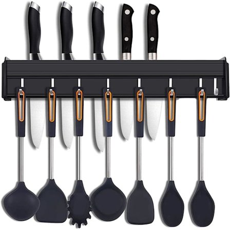Den ultimate kjøkkenhjelperen: Veggmontert magnetisk knivholder, redskaphenger, med kraftig magnet, rustfritt stål, plassbesparende design, Nei
