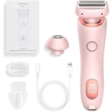 Elektrisk Rakapparat för Kvinnor, Smärtfri Rakning, 2-i-1 Smärtfri Hårborttagare och Rakapparat, Vattentät för Våt och Torr Användning, Ansikte, Biki.
