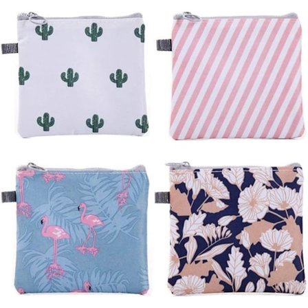 4 vandtætte menstruationskop-poser med lynlås, hygiejnebinds-samlingsposer, hygiejnebinds-opbevaringsposer, hygiejnebind til unge piger og kvinder