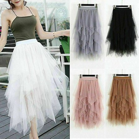 Dame Tyl Nederdel Elastisk Talje Mesh Langt Stykke Nederdel Kjole