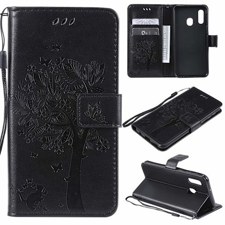 Samsung Galaxy A20E/A10E Beskyttelsesetui, Stødsikkert TPU Læder Flip Beskyttelsesetui Wallet Flip Beskyttelsesetui (Sort)