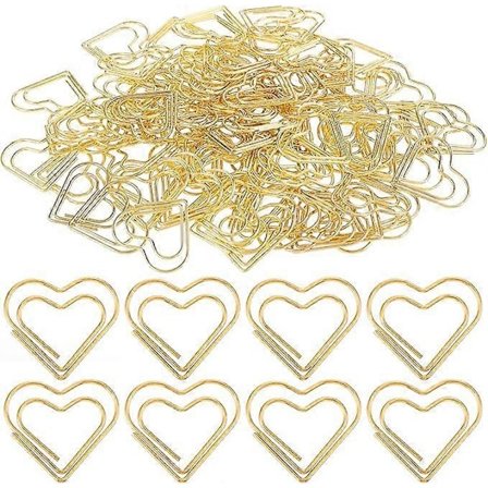 Pakke med 100 binders hjerte binders store gull binders hjerteformede binders motiv kjærlighet binders dispenser hjerte binders