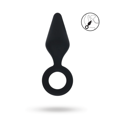 Silicone Anal Plug with Loop - M - Black