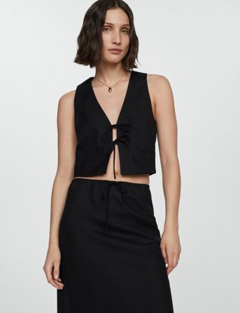 Mango Gilet With Tie Closure - Black - XS