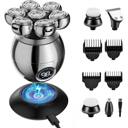 7D Skallhodebarberer for Menn, Beedove 6 i 1 Våt/Tørr Elektrisk Barbermaskin for Ansikt og Hode