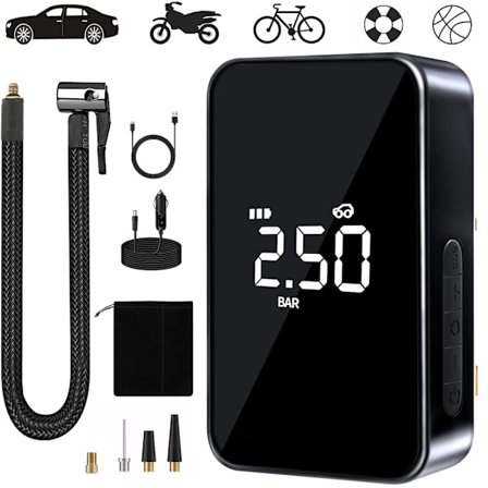 Bärbar Luftkompressor, 6000mAh Mini Elektrisk Inflator, 150PSI Elektrisk Cykelpump, Kompressor med Digital Display LED-ljus och USB C-port för M