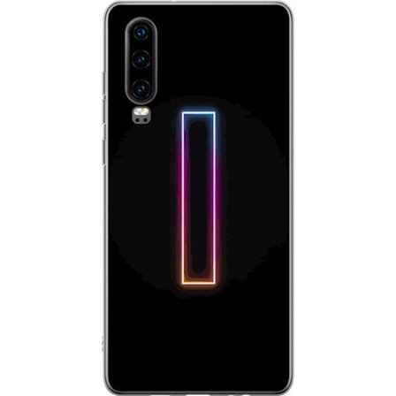 Kompatibelt Mobilskal till Huawei Huawei P30 Minimalistisk neonbokstav I i regnbågsfärger mot mörk bakgrund
