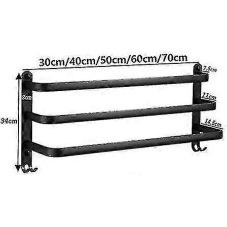 Badeværelse HåndklædeholderSort Vægmonteret Håndklædeholder Til Brusebad Og KøkkenVandtætte Dørstænger Med Krog (60cm