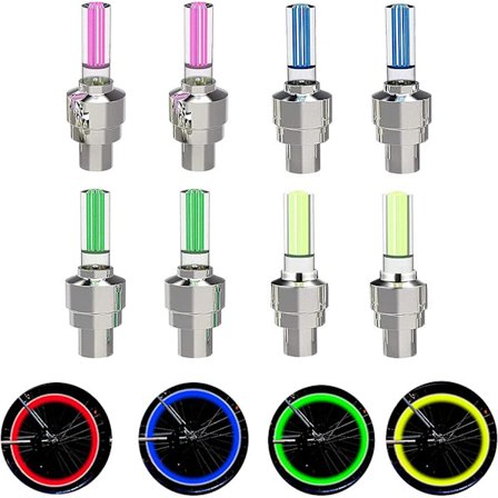 8-pakning med LED-ventildeksler til bilhjul