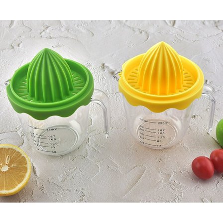 Citronpresser med Målebæger - Manuel Citruspresser - Lille - Gul + Grøn (2-pak)