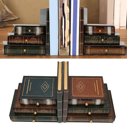 Bokstøtter Retro Stil Hyller Bokstøtter Bøker Støttestativ med Skuffer Hjemmedekorasjon