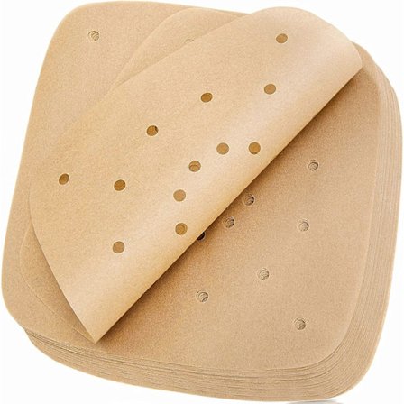 Airfryer Bakepapir, Airfryer Innlegg, 200 stk 8,5 Tommer, Airfryer Tilbehør, Perforert Bakepapir for Airfryer, Ingen Brenning, Enkel Rengjøring