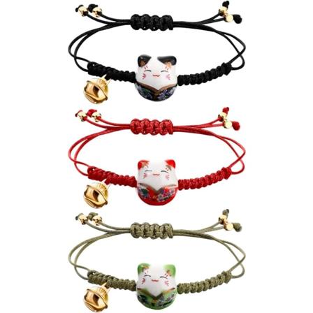 3 stk. Cat Maneki Neko armbånd søte heldige katt keramikkperler Br