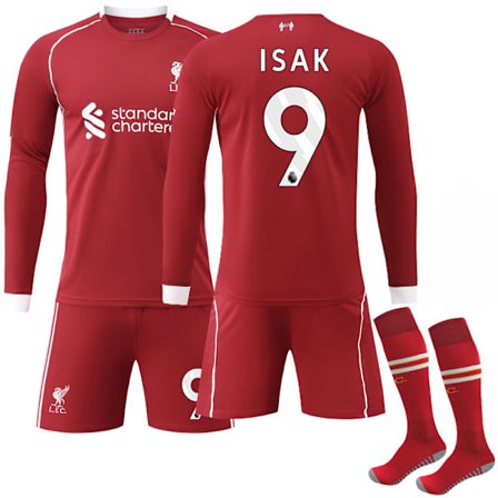 2025-2026 Liverpool UEFA Champions League Hemmatröja Långärmad Kit Isak #9 Tröja Shorts Strumpor Vuxen M UCL Långärmad M