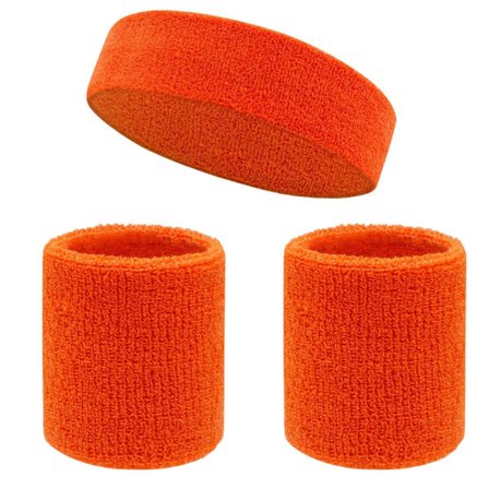 Sports pandebånd og svedbåndssæt, bomuldsfrotté svedbånd, egnet til sport og fitness (3-delt sæt) Orange