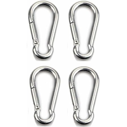 4 stk. kraftige karabinkroker for sport, hundebånd, huske, 304 rustfritt stål, 8 mm tykkelse