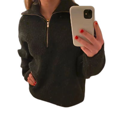 Mörkgrå stickad tröja med dragkedja
