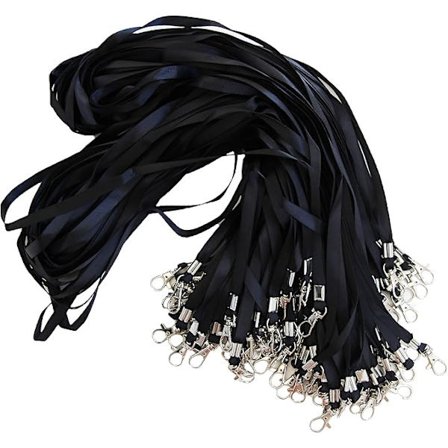 100 Svarta Nyckelband med Metallklämma - Halsband för ID-kortshållare (Svart, 100)