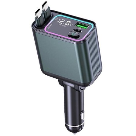 Billader 90W 4 i 1 Hurtiglader Billader med Uttrekkbar Kabel