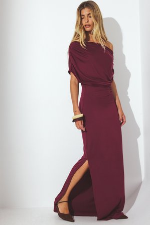 NA-KD Soft Line draperad maxiklänning - Jerseyklänningar - Burgundy - S (EU 34-36)