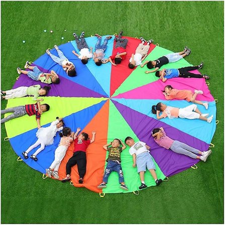 Lasten leikki sateenkaari laskuvarjolelut, päiväkodin lastentarhan pääurheilutaitojen kehittäminen aistileikki laskuvarjo (koko: 1,1 m)