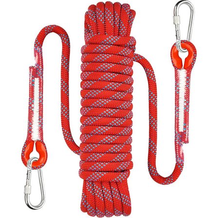 Klätterrep 10 meter - 1000 kg dragkraft - inklusive 2 karbinhakar - röd