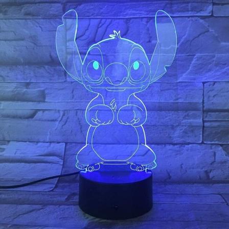 Cartoon Stitch 3D-lampa sovrumsbord nattlampa akrylpanel USB-kabel 7 färger ändra touch baslampa barn gåva