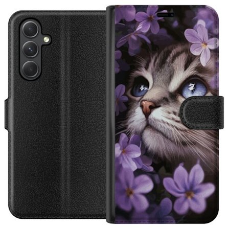 Kompatibelt Lommeboketui til Samsung Galaxy A05s Katt og blomster