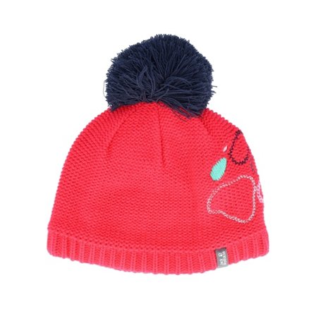 Jack Wolfskin - Růžový pom Beanie - Kids Paw Knit Cap Pink Dahlia Pom @ Hatstore