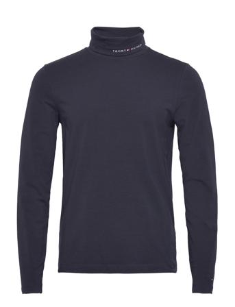 Roll Neck Tommy Logo Ls Tee T-shirts Long-sleeved Blå Tommy Hilfiger