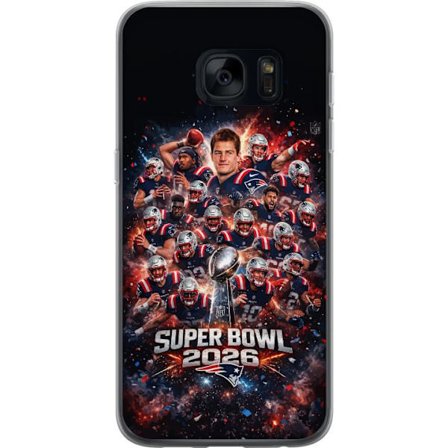 Yhteensopiva Puhelinkuori Samsung Galaxy S7 Super Bowl 2026 juliste, jossa New England Patriots ja NFL-mestaruuspalkinto räjähtävän urheilullisessa su