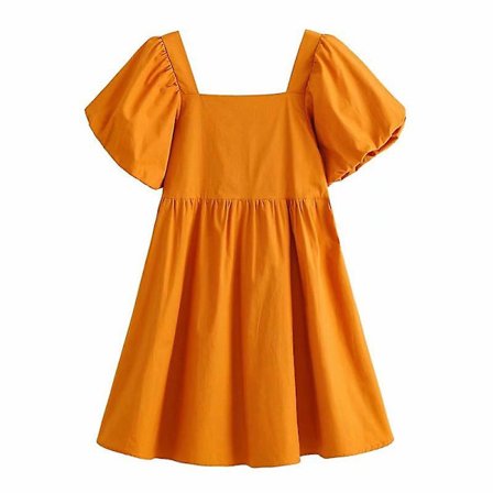 Lös Klänning med Fyrkantig Hals, Puffärm och Kort Ärm