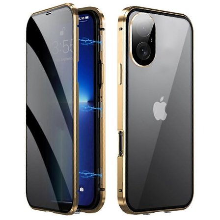 Yhteensopiva iPhone 16 -kotelon kanssa, vakoilun estävä kaksipuolinen karkaistu lasi + magneettinen metallikehys puhelimen suojus -lingling}