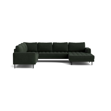 Rouge U-sofa, Højrevendt, Wind Mørkegrøn - Vendbare Ryghynder & Pulverlakerede Ben - 344x254x89cm - Blød/Medium Siddekomfort, Chaiselong