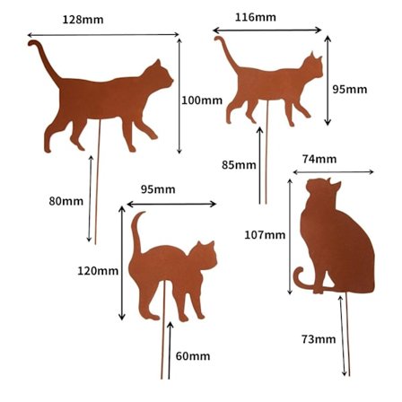 Sæt med 3 kaniner Havestager - Rustlook - Fremstillet af rustfrit metal - til have, terrasse, balkon eller blomsterkrukke