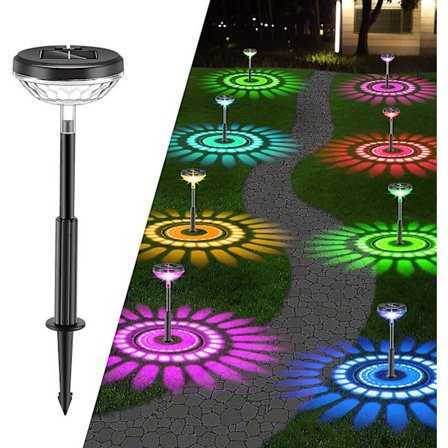 Lyse Solcellehavelamper Udendørs 4 Pak Farveskiftende, Solcellelamper til Haven Udendørs Ip67 Vandtæt, Led Solcellelandskabsbelysning Dekoration F