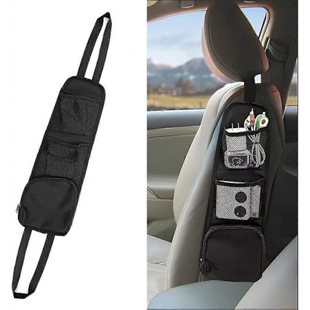 Oppbevaringsveske for bilsete med 3 lommer, hengende nettingveske for forsetet for småting i bilen, slitesterke oppbevaringslommer for drikkeholder