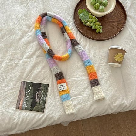 Stickad Ullrandig Halsduk Lång Smal Halsduk Vinter