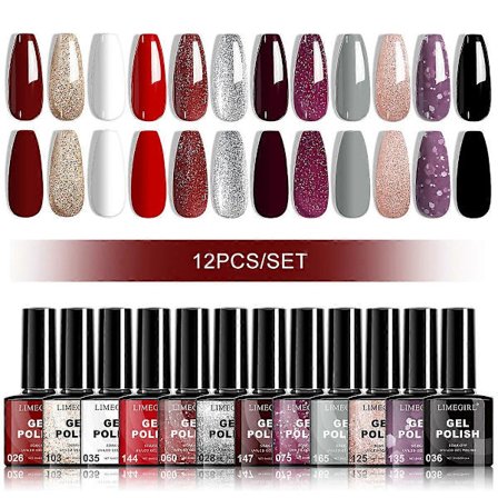 LIMEGIRL 12PCS Nagelkonst Gel Nagellack Kit Glitter Färg Semi-Permanent Blötlägg UV Nagellack Varn Konst Design Gel Nagellack Set[YJD]