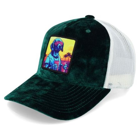 Iconic - Grön trucker Keps - Party Dog Velvet Green/Ivory A-frame Trucker @ Hatstore