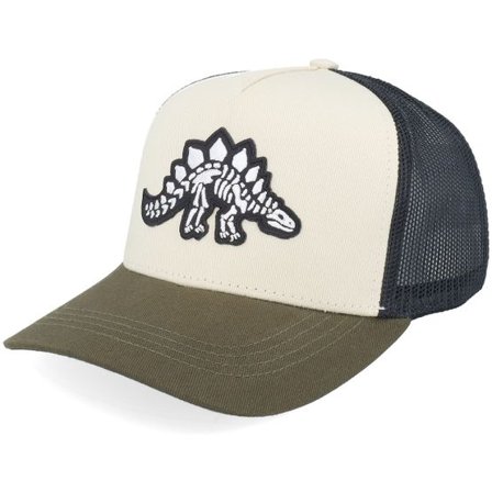 Kiddo Cap - Grön trucker Keps - Kids Stegosaurus Skeleton Ivory/Black/Dark Mesh A-Frame Trucker @ Hatstore