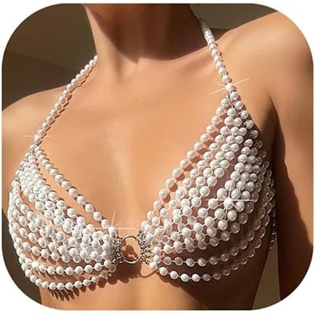 y Multi-lags Perle Kvast BH Kropskæde Smykker Sommer Strand Perle Sele BH Kæde Bikini Festival Rave Perle BH Bralette Kropssmykker til Kvinder