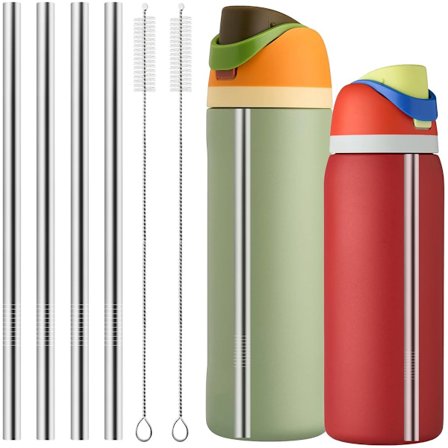 Metal Sugerør Udskiftninger Passer til 24oz & 32oz Owala Vandflasker, Inkluderer 2 Sugerørsrensere, 4-Delt Sæt