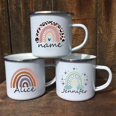Rainbow Enamel Mugs Creative Personalized Mug for Kids Stainless Steel Mug Cute Unusual Tea Cup of Coffee Drinkware Cupshe Cups