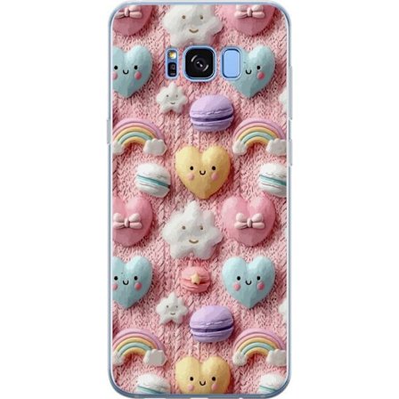 Yhteensopiva Puhelinkuori Samsung Galaxy S8 Pastellimotiiivi sydämillä, pilvillä, sateenkaarilla ja makaronseilla vaaleanpunaisella taustalla suloises